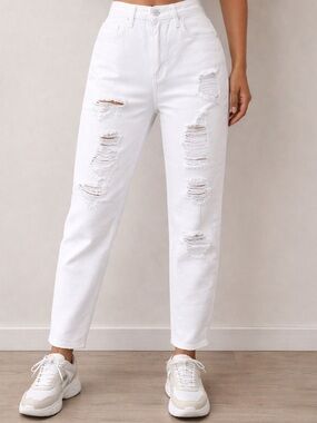 NXP Nena & Pasadena White High-Rise Distressed Mom Jeans size